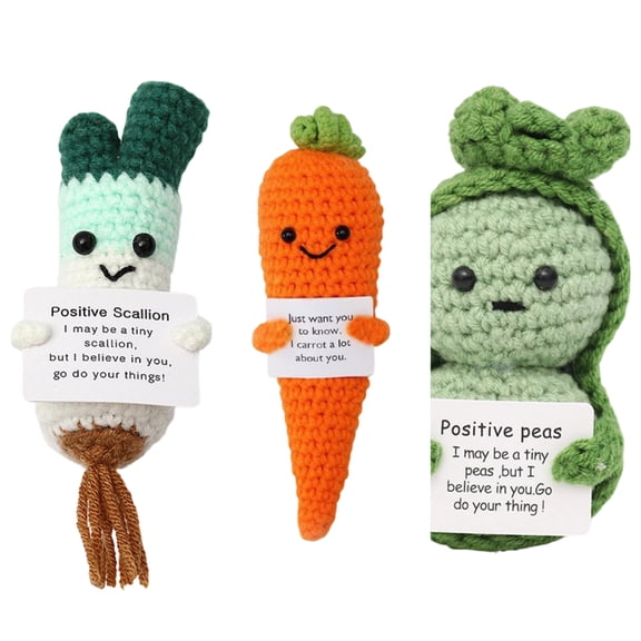 Hand-Crochet Vegetable Plush Set, 3-Piece Tomato & Carrot Knit Toys, Finished Yarn Dolls