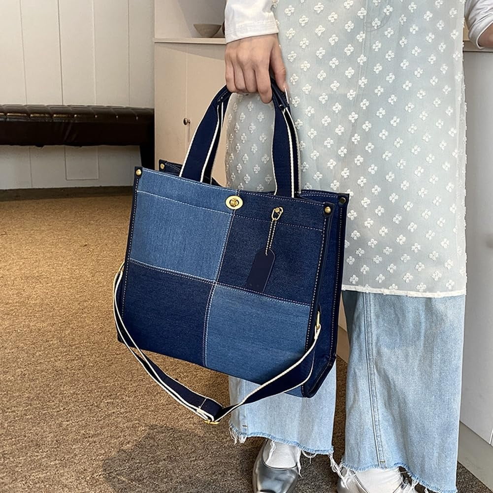 Denim Tote Bag Women Large Shoulder Bag Vintage Satchels Bag Cute Hobo Bags Casual Work Travel College Tote Handbag 2024