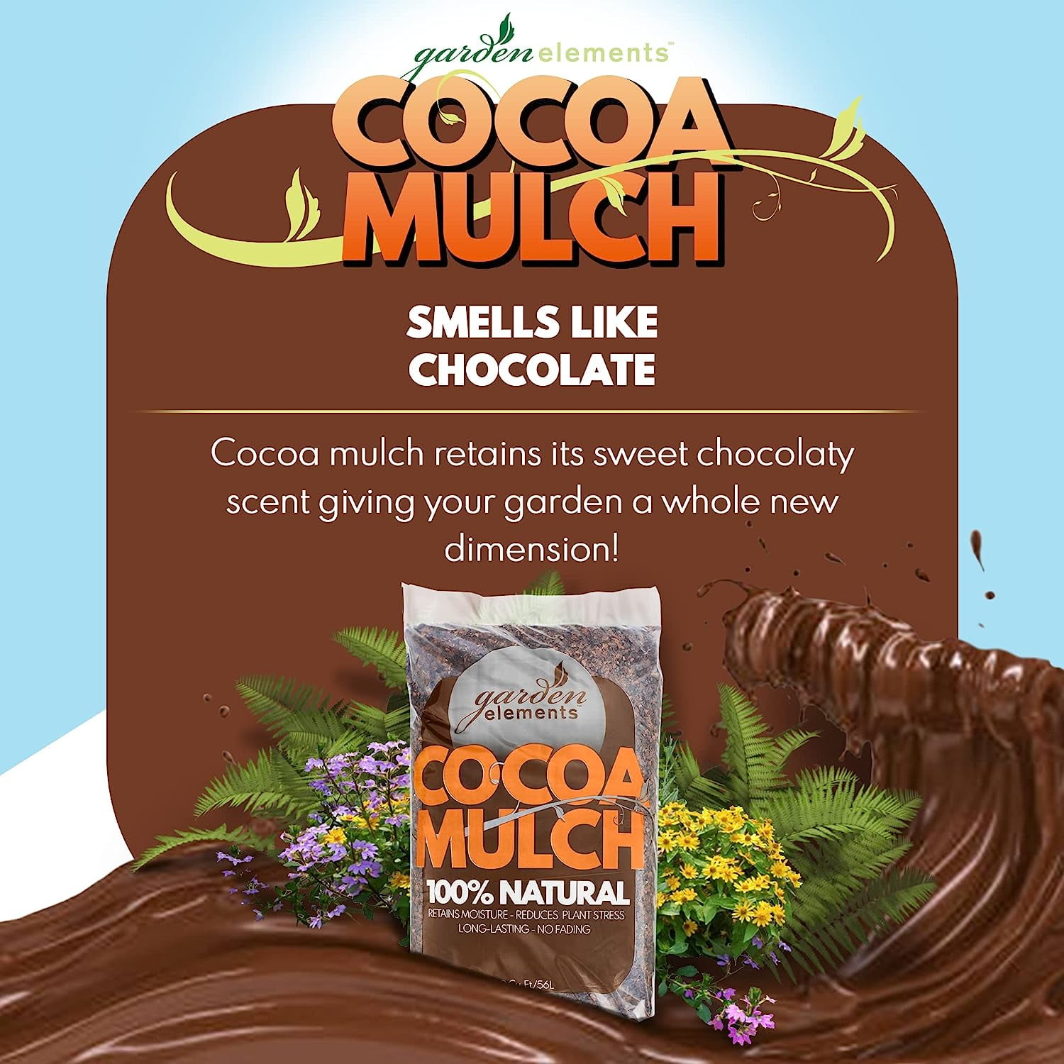 100% Natural Cocoa Bean Shell Mulch for Gardens, Flower Beds, Potted Plants, and Mulching, 2 cu ft