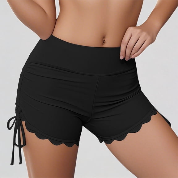 Daznico Women High Waisted Bikini Bottom Retro Ruched Swim Short Shirred Tankinis Brief Swimming Trunks,S