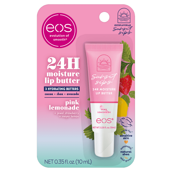 eos Sunset Sips Beurre à Lèvres - Limonade Rose, Hydratation 24h, 0.35 fl oz, 1 Paquet