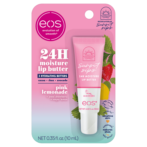 eos Sunset Sips Lip Butter- Pink Lemonade, 24HR Moisture, 0.35 fl oz, 1 Pack