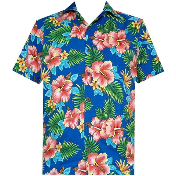 Hawaiian Shirt 47 Mens Allover Flower Beach Aloha Casual Holiday Blue 3XL