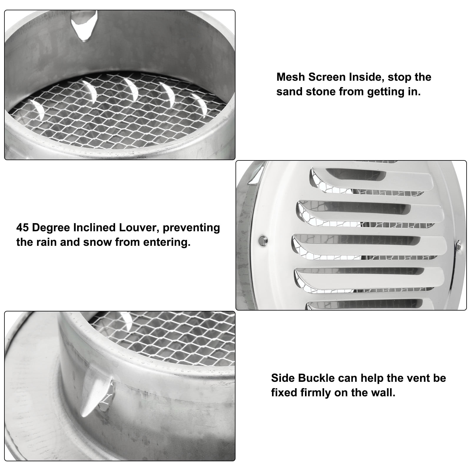 Uxcell 4" Round Soffit Air Vents, 2 Set Stainless Steel Louver Grille Vent Cover Mesh Air Outlet for Kitchen Bathroom