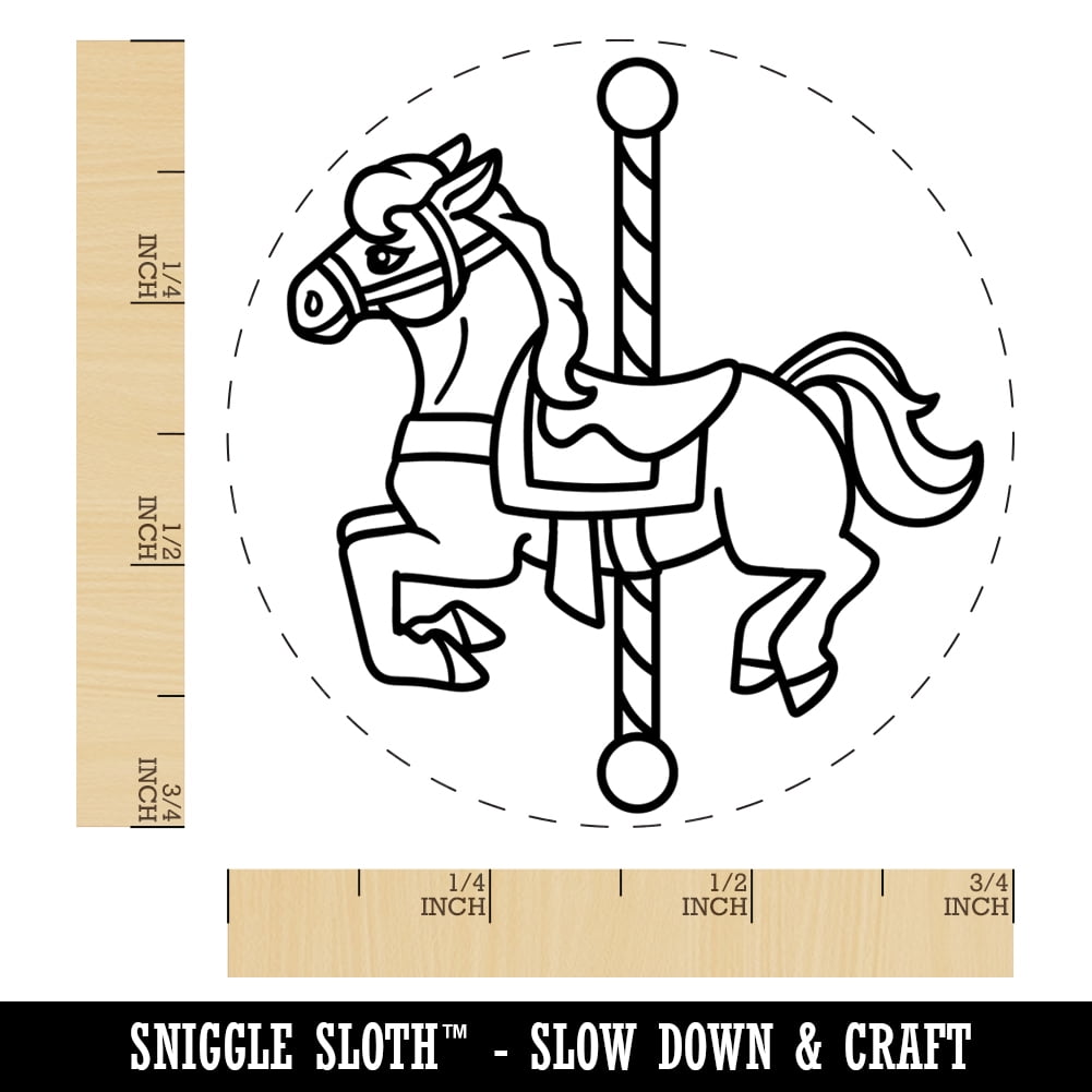 Carousel Horse Carnival Amusement Park Self-Inking Rubber Stamp Ink Stamper - Brown Ink - Small 3/4 Inch