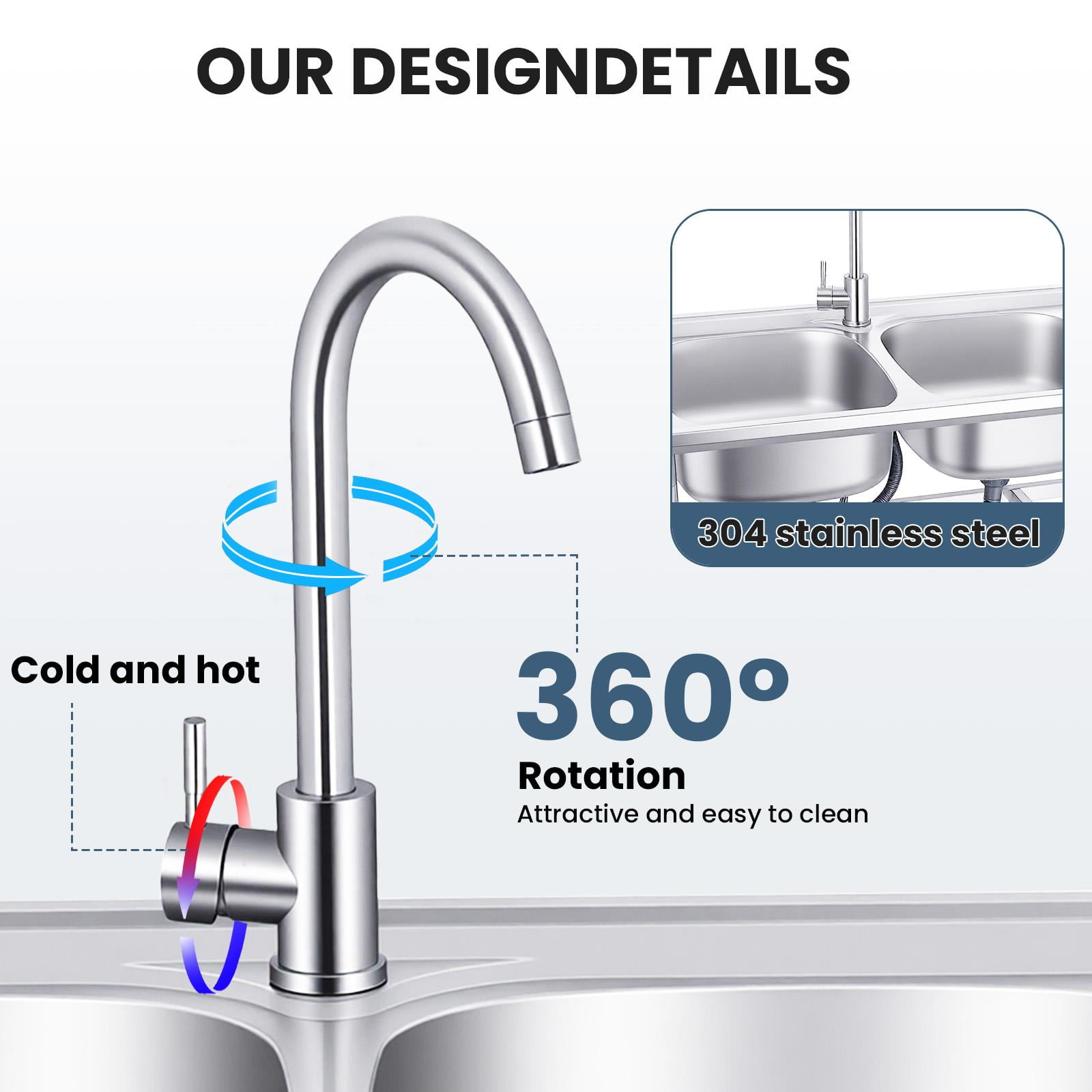 Heavy Duty Utility Sink with Hot & Cold Water Pipes, Commercial Sink, Stainless Steel Commercial Triple Bowl Basin for Supermarket & Food Storage Room