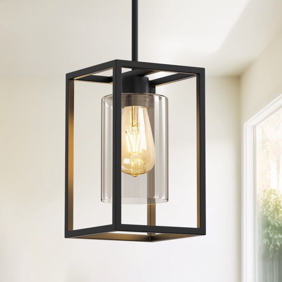 YANSUN Pendant Lights Kitchen Island, Rustic Farmhouse Pendant Light Fixtures with Clear Glass Shade, Adjustable Hanging Lighting for Dining Room, Entryway and Foyer