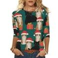 thumbnail image 2 of Qetyuw Chemises de Noël pour Femmes Manches 3/4 T-Shirts Imprimés Mignons Col Rond Décontracté Grande Taille, 2 of 7