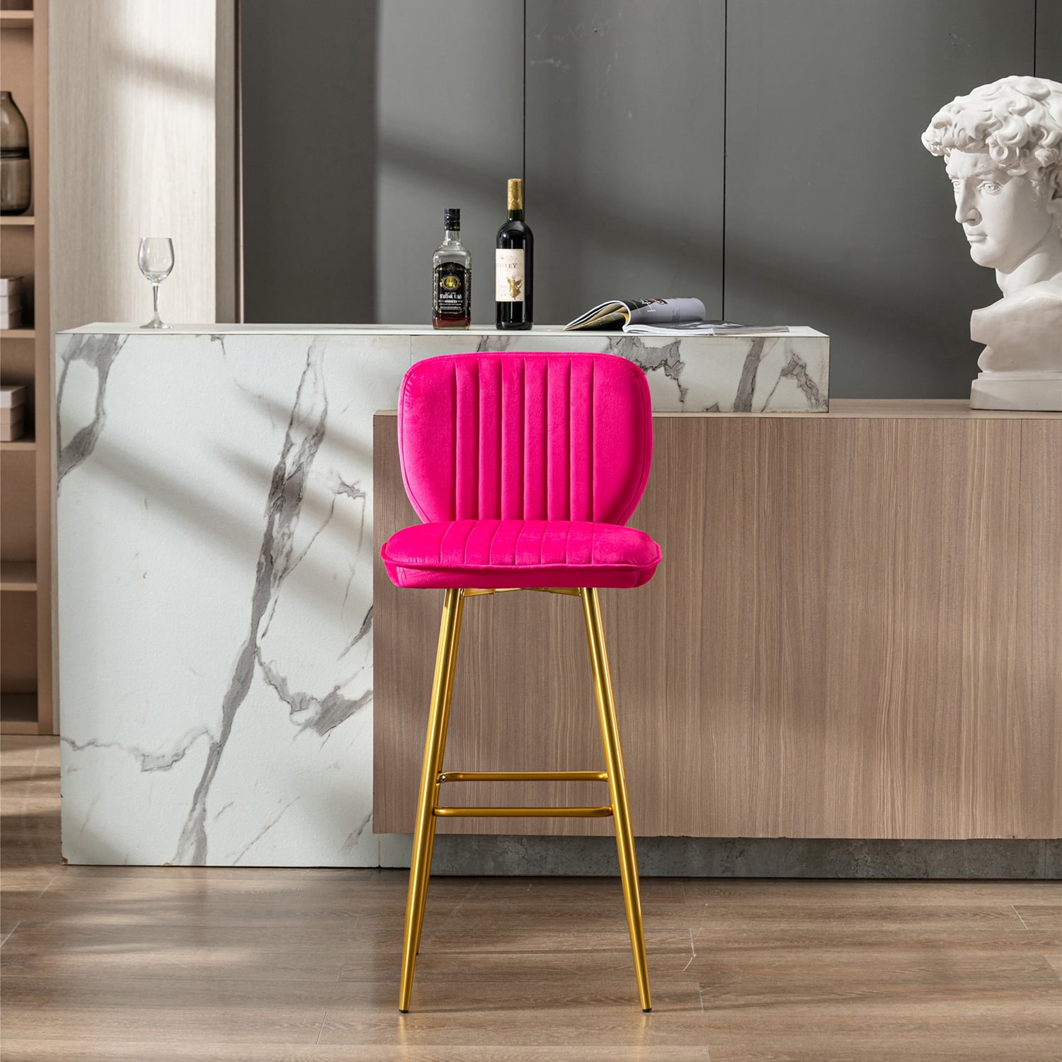 Kepooman Modern Design Bar Stools Set of 1 with Back for Bar Counter, Rose Red Kepooman Modern Design Bar Stools Set of 1 with Back for Bar Counter, Rose Red