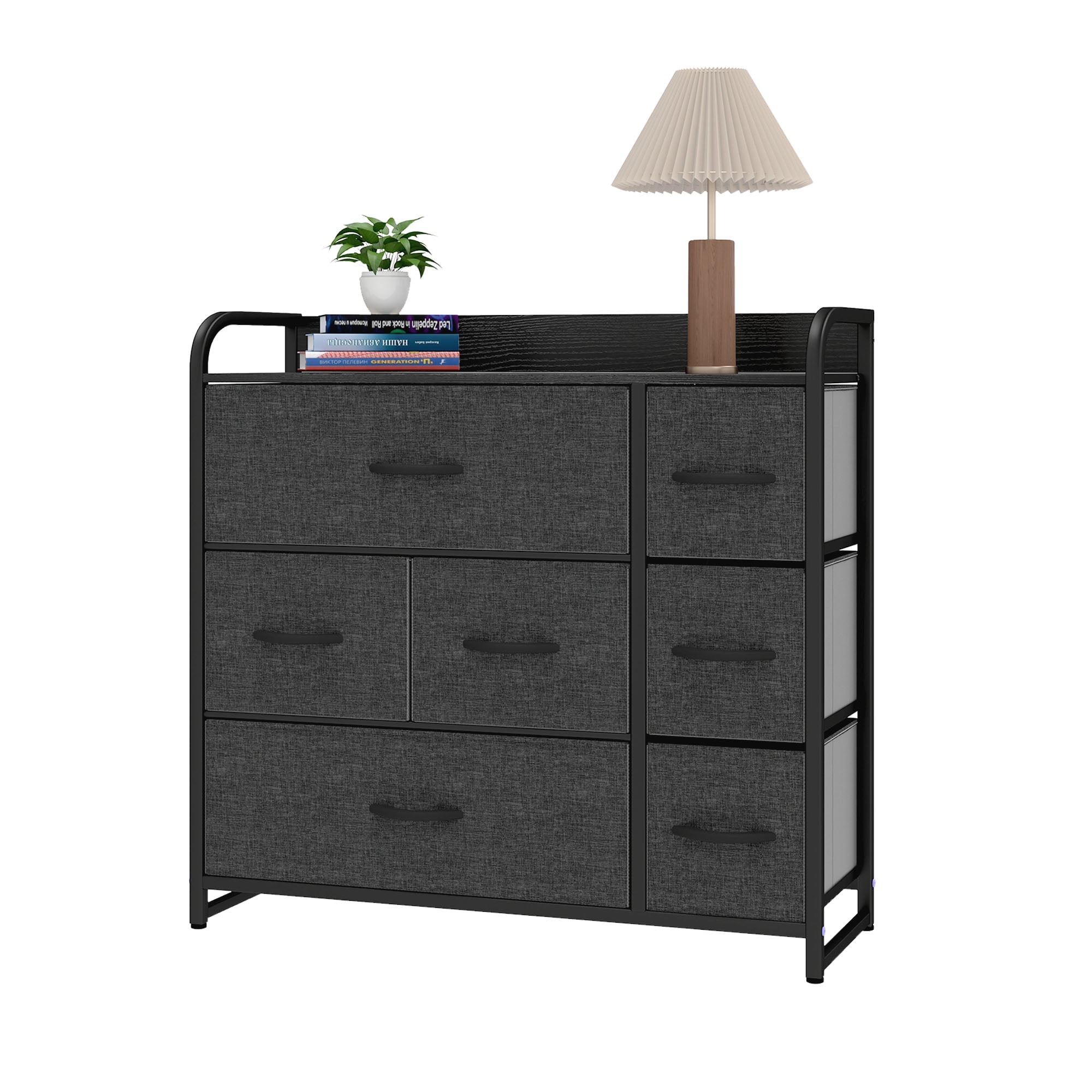 Uforic 7-Drawer Black-Gray Fabric Dresser withe Steel Frame for , Living Room and Study Room