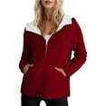 thumbnail image 5 of 2025 New Women's Solid Color Half Zip Up Fleece Hooded Sweatshirt, Long Sleeve Oversized Pullover with Drop Shoulder and Pocket, Casual Comfort Wear for Daily Life and Outdoor Activities Wine XL, 5 of 8