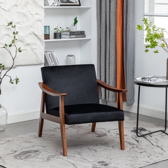Uspridefurniture Gopal 27.2" Wide Velvet Accent Chair, Black