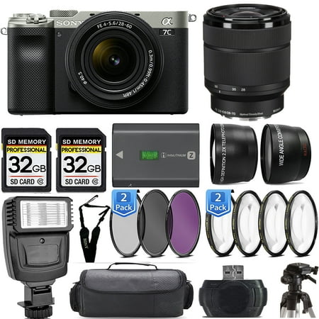 Sony a7C Mirrorless Camera (Silver) with 28-60mm Lens+28-70mm f/3.5-5.6 OSS Lens +Flash- Kit