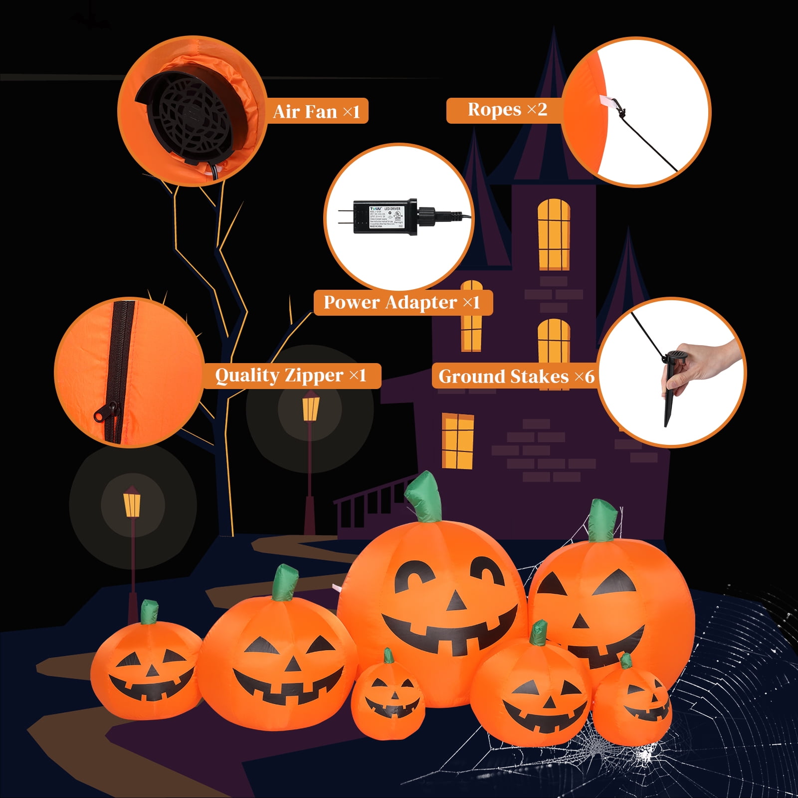 7ft Halloween Inflatable Pumpkin with 7 LED String Lights for Yard Decor