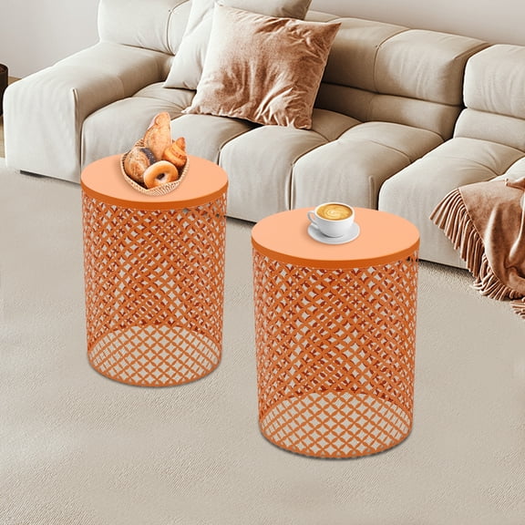 Wildnix Stylish Orange Adirondack Side Table Set of 3, Iron Outdoor Tables with Openwork Design, Smooth Edges, and Strong Load-Bearing Capacity