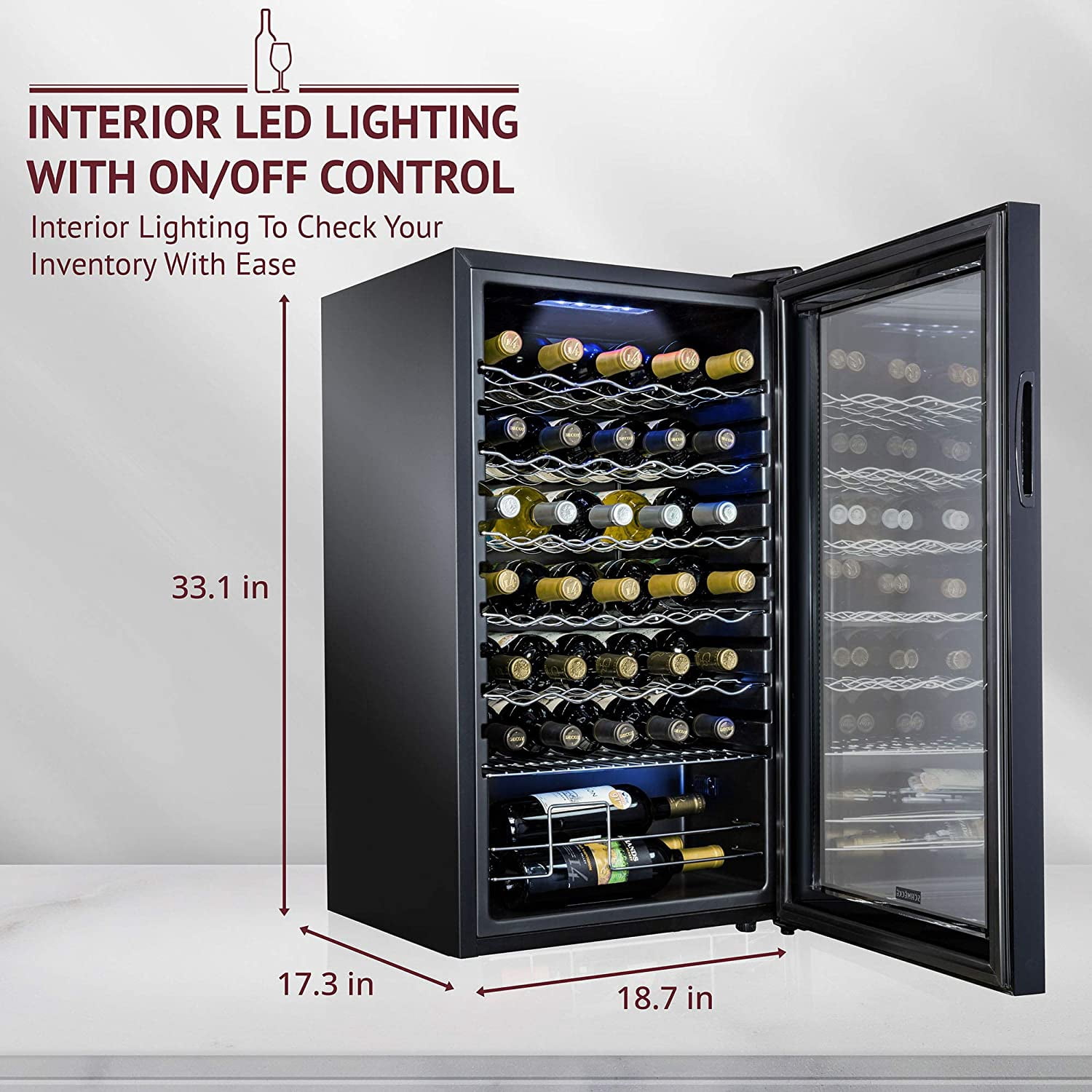Schmecke 34 Bottle Wine Cooler with Glass Door & UV-Resistant Temperature Control