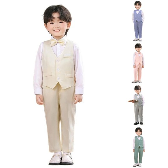 XINXIAOO Boys 3-Piece Vest Suit Set Tuxedo Formal Outfit for Kids Wedding Party with Pants and Bow Tie Slim Fit 12-18 Months