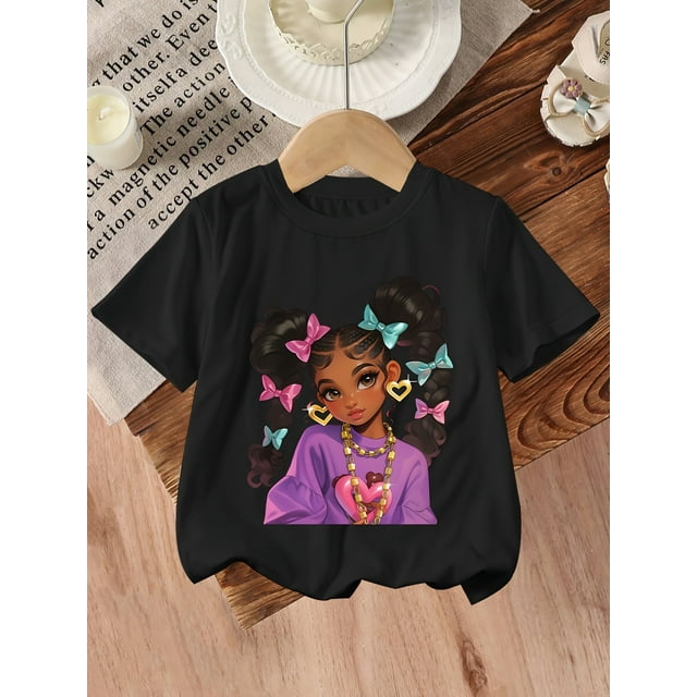 T-shirt Imprimé Fille Noire à la Mode et Mignonne