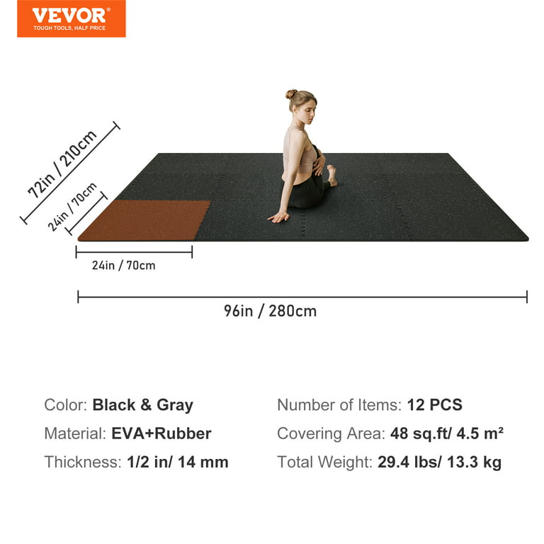 VEVOR 12pcs 1/2 inch Thick Gym Floor Mats, 24 x 24 EVA Foam