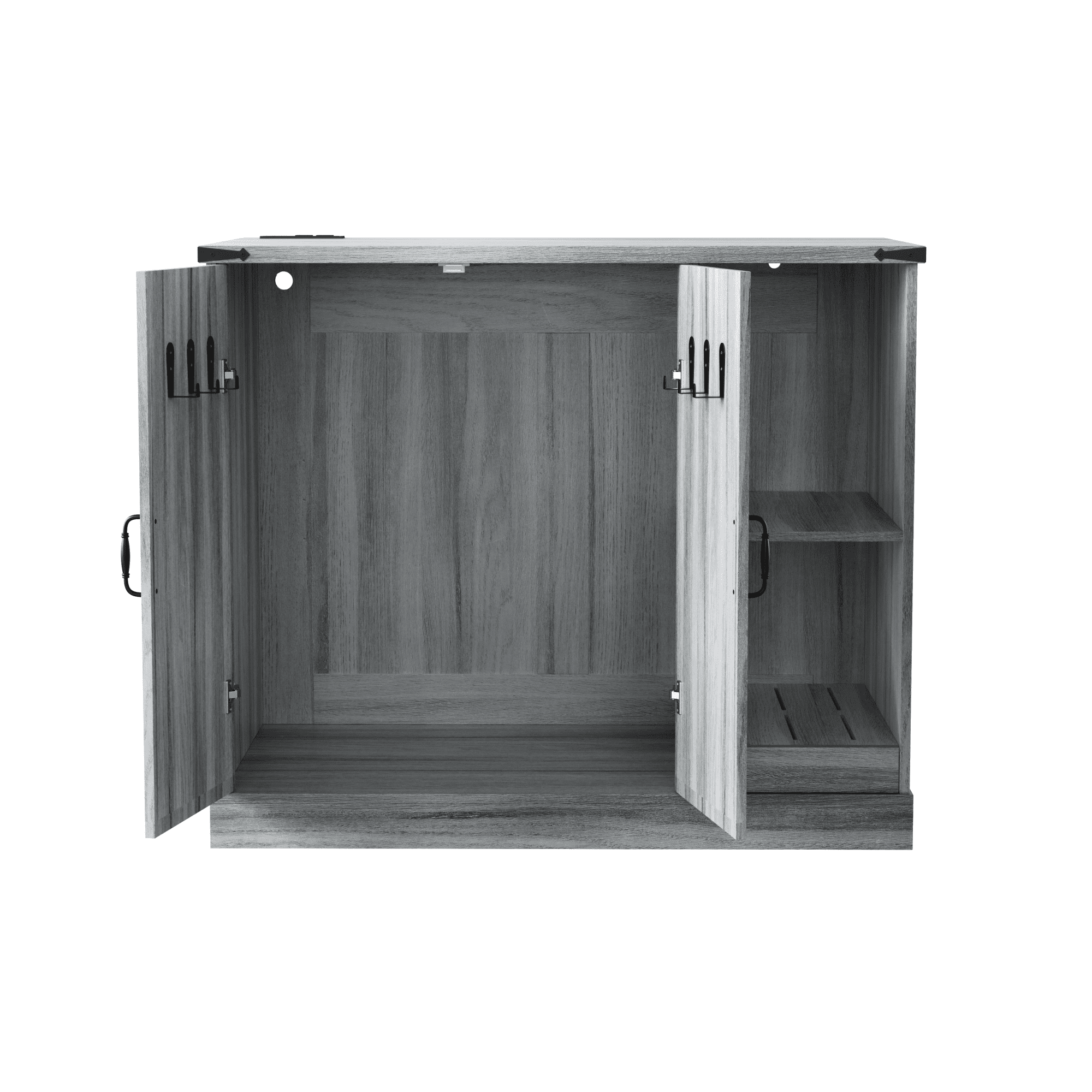 Cat Litter Box Cabinet with Power Outlet, Hidden Litter Box Enclosure for Automatic Litter Boxes, with Litter Catcher and Adjustable Storage Shelves, Gray