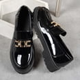 thumbnail image 6 of Womens Patent Faux Leather Platform Chunky Loafers Slip On Dress Shoes with Gold Buckle Rhinestone Black,Size 7.5, 6 of 8