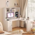 thumbnail image 2 of Llinc Store L Shaped Computer Desk with Outlet, Drawers, Bookshelves & Hutches, Modern Corner Desk, 35.82 x 59.44 in Home Office Study Table Writing Desk  for Teens, Adult, 1 Pack, White, 2 of 9