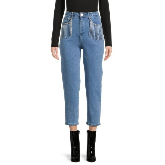 Dollhouse Women's Juniors Western 90s Jean with Bling Pocket Detail