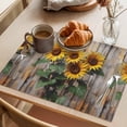 thumbnail image 3 of Wooden Sunflower Placemats Set of 4 Farmhouse Vintage Wooden Floral Place Mats Indoor Wipeable Table Mats Washable Cloth Dining Table Placemats for Kitchen Holiday Party Home Decor 13x19 Inch, 3 of 9