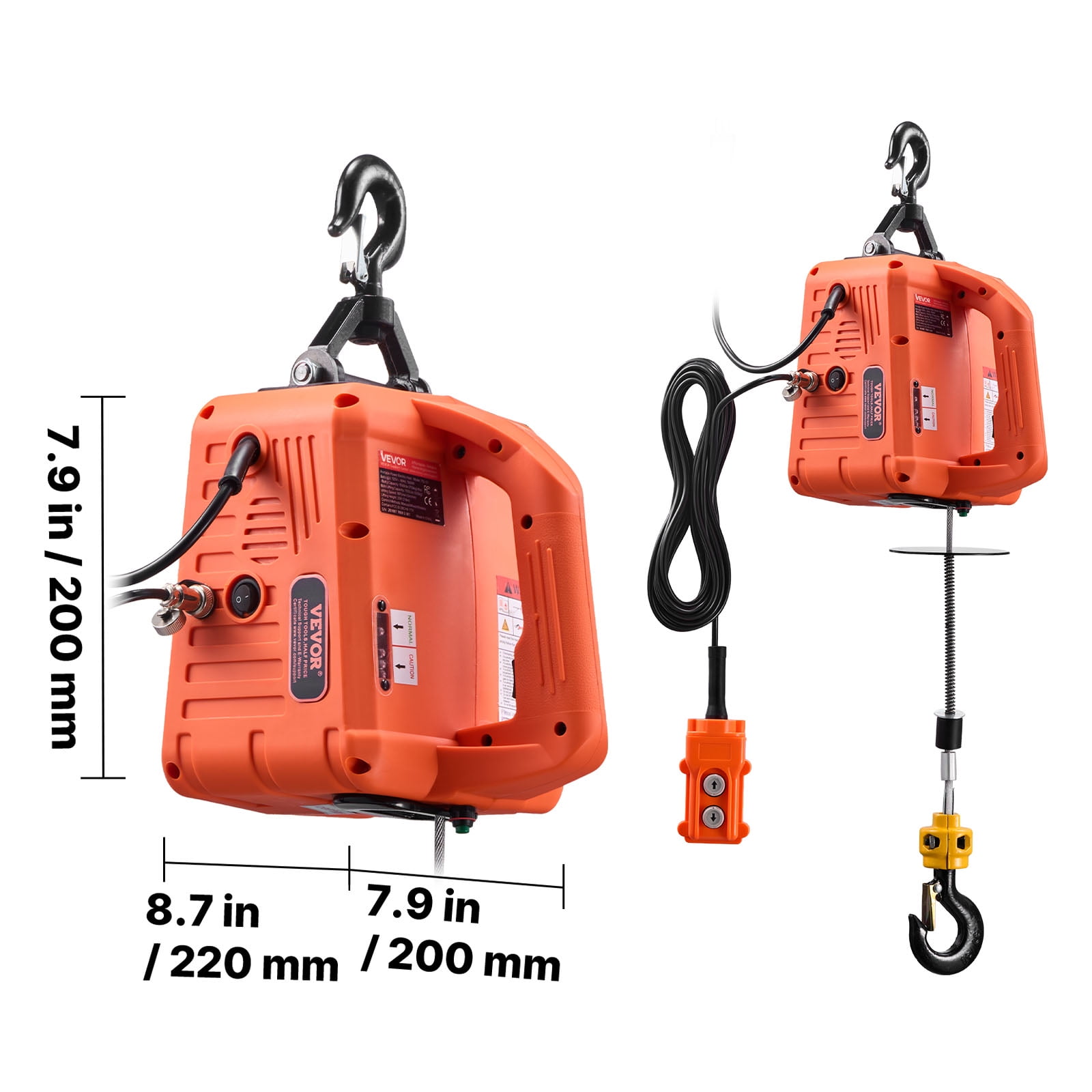 VEVOR 3-in-1 Electric Hoist Winch, 1550 lbs Capacity, 1500W Portable Power Winch Crane, 25 ft Lifting Height, 16.4 ft/min with Manual, Wired and Wireless Remote Control for Factory, Warehouss, Garage