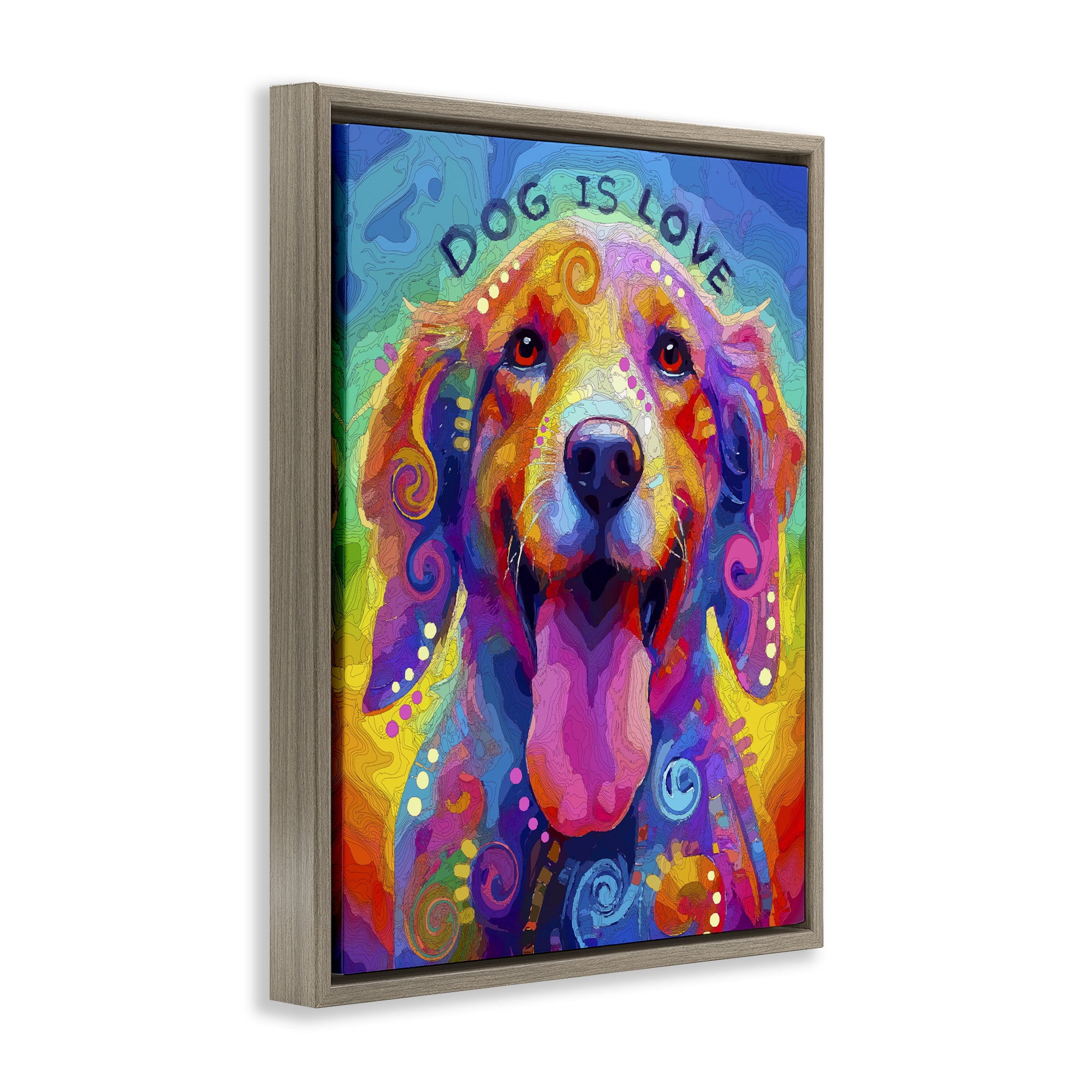 Dog Is Love Swirled Pattern Brown Framed Floater Canvas Wall Art, design by Dean Russo- Evolution Collection