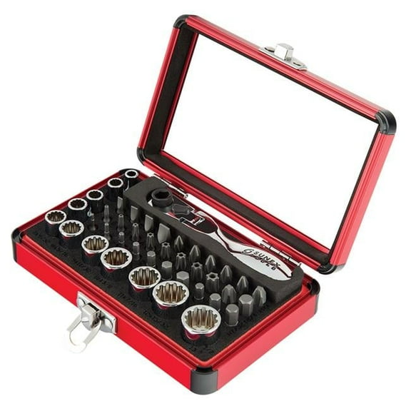 Sunex Tools SUU-9732 0.25 in. Drive Mini Dual Flex Head Ratchet with Socket & Bit Set - 44 Piece