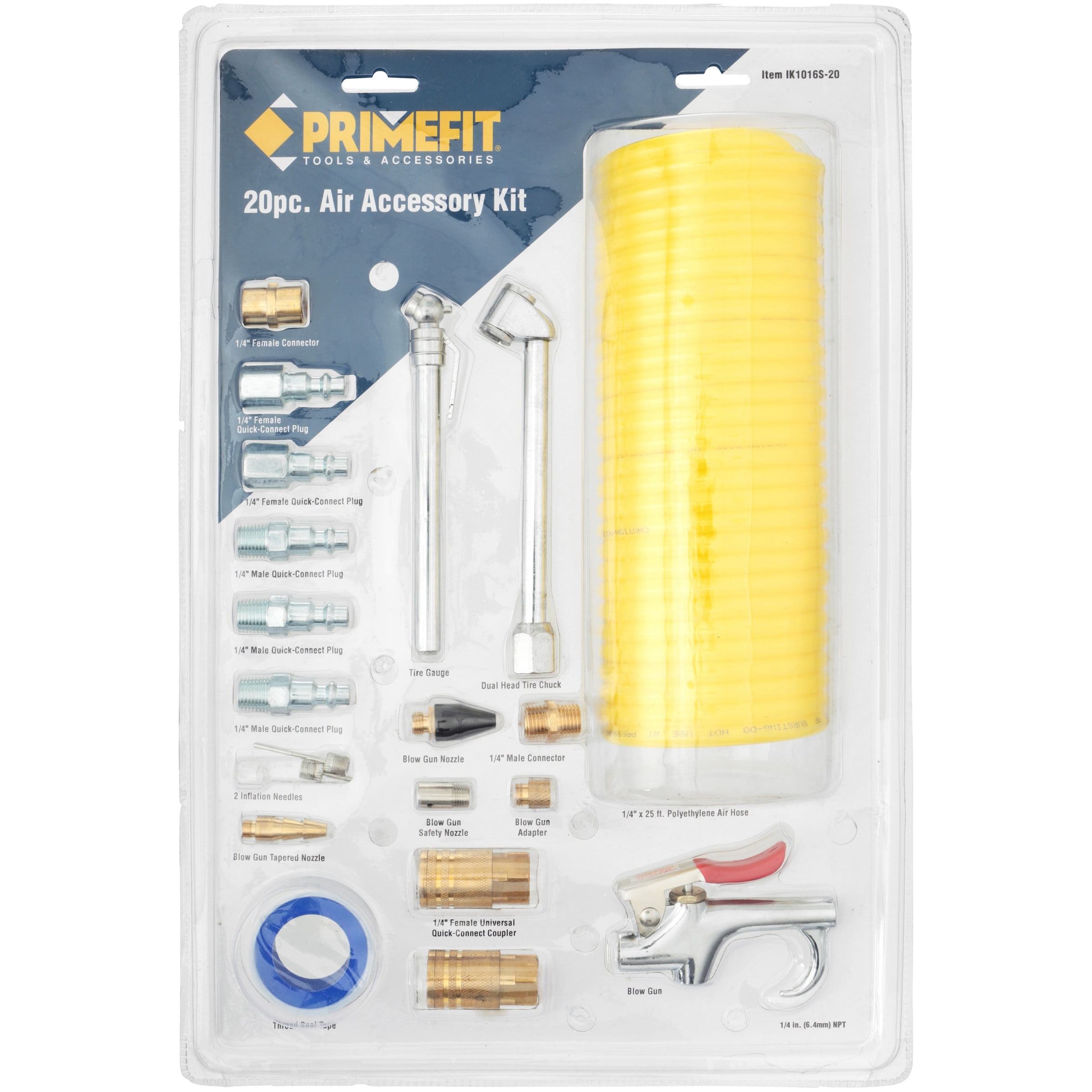PowRyte Elite 20-Piece Air Hose Fittings 1//4 NPT Air Compressor Accessory Kit with Blow Gun Air Chucks 25Ft Air Hose and Brass Fittings Inflation Needles