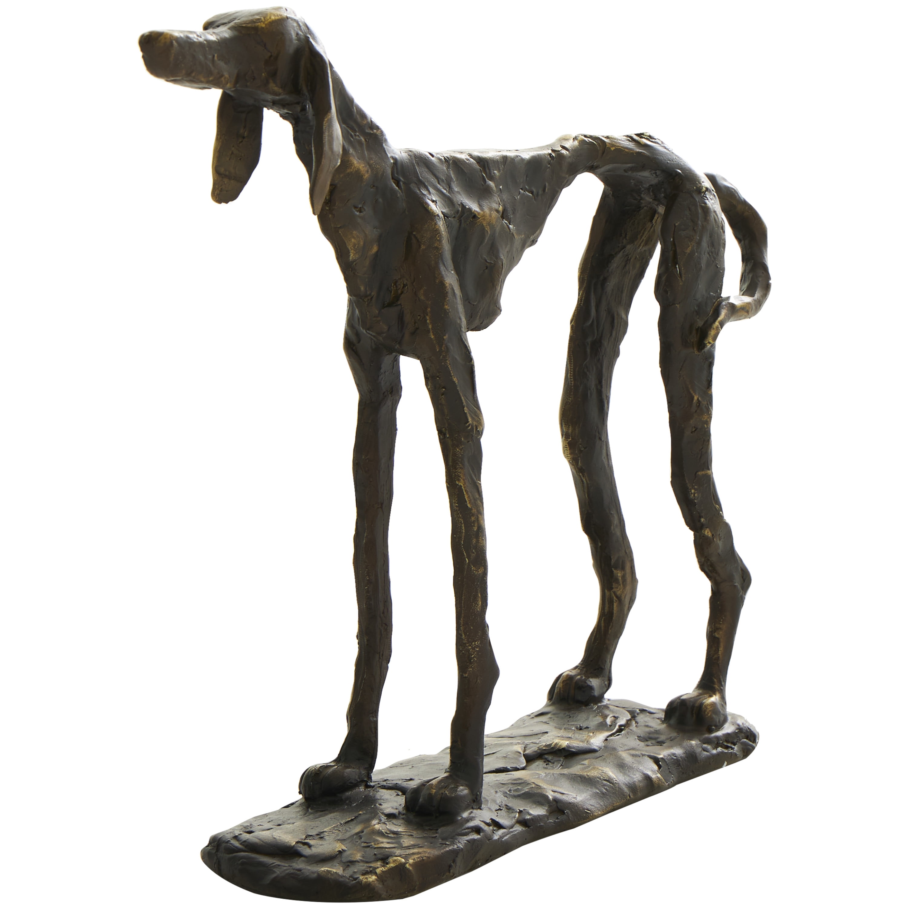 14" x 11" Bronze Polystone Distressed Slim Frame Dog Sculpture with Gold Accents, by DecMode