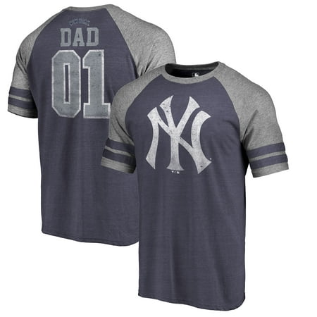 New York Yankees Fanatics Branded 2019 Father's Day Greatest Dad Two Stripe Raglan Tri-Blend T-Shirt -