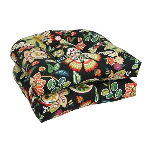 Blazing Needles 93184-2CH-OD-123 19 in. U-Shaped Outddor Dining Chair Cushions, Telfair Noir - Set of 2