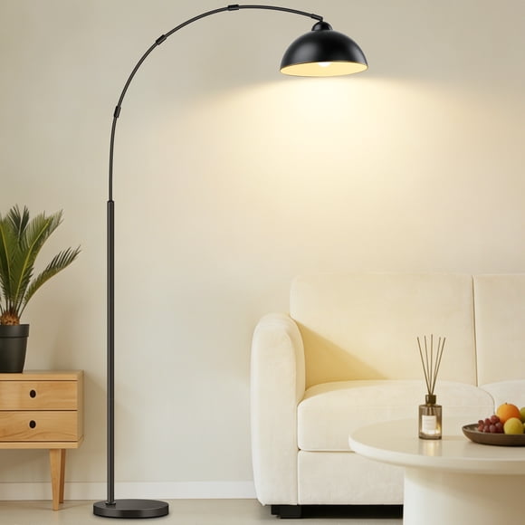 OUTON Arc Floor Lamp with Remote for Living Room, LED Dimmable Modern Standing Lamps with 4 Color Temperatures, Tall Light for Bedroom, Black
