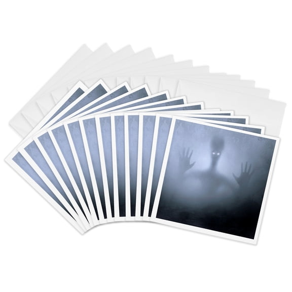 3drose, Haunting Alien Searching Through the Fog at Night, 3drsmm, 12 Greeting Cards with Envelopes