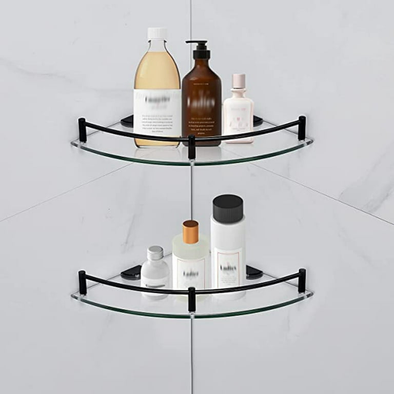 Bathroom Glass Corner Shelf Tempered Glass Floating Shower Shelves