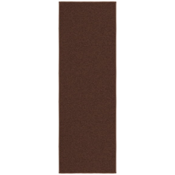 Ottomanson Solid Bathroom Runner Rug 20" x 53" - Non Slip Low Pile Carpet, Brown