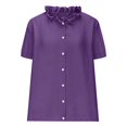thumbnail image 4 of RMGVDSD Soft Womens T Shirts Solid Round Neck Casual Stand Up Collar Button Short Sleeve T Shirt Top Daily Work Shirts, 4 of 5