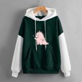 thumbnail image 2 of IROINNID Women's Long Sleeve Hoodie Round Neck Mid-Length Print Comfy Short Tops Pullover Sweatshirts, Green, 2 of 5