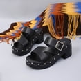 thumbnail image 4 of BRGZLK Women's Open Toe Sandals Fashion Casual Studded Design Outerwear Versatile Flip-Flop Summer Novel Round Toe Flat Slip-On Sandals for Party Wedding Black 8.5, 4 of 8
