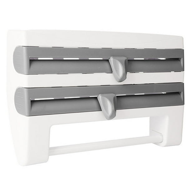 Cateissary Estante de almacenamiento montado en la pared para cocina, soporte multifunción para rollo de papel y toallas, herramienta para cortar Gris azul