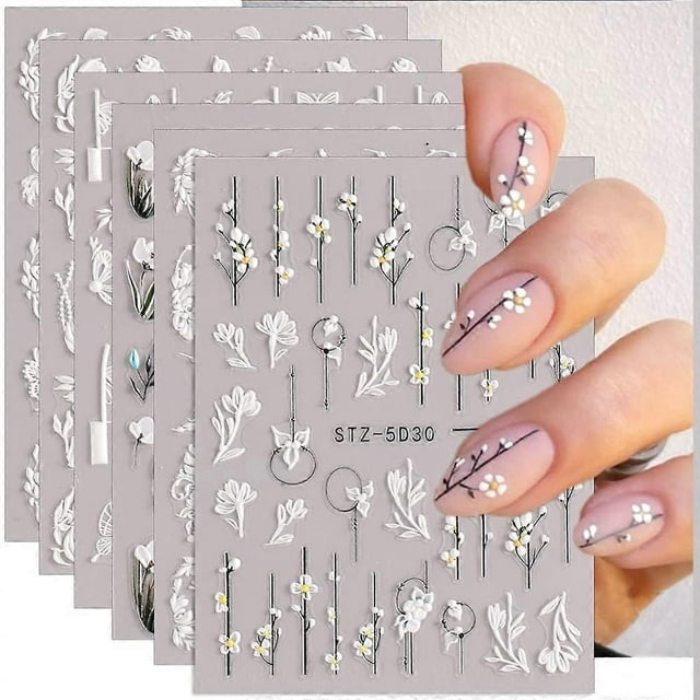 Flower 5D Nail Art Stickers Embossed Decals Exquisite Color Spring Summer Flowers Pattern Designs Self Adhesive Nail Art Supplies Acrylic Nail Art Acc