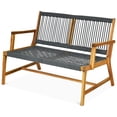 thumbnail image 1 of Topbuy Outdoor Acacia Wood Loveseat with Rope - 2-Person Patio Bench, 1 of 6
