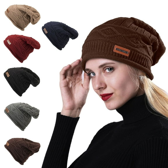 Tittly Winter Hats Beanie Womens Winter Warm Knitted Hat Wool Ski Hat Sun Hat Knitted Wool Plus Velvet Ear Protector For Men And Women Skull Caps Hats for Women Black One Size