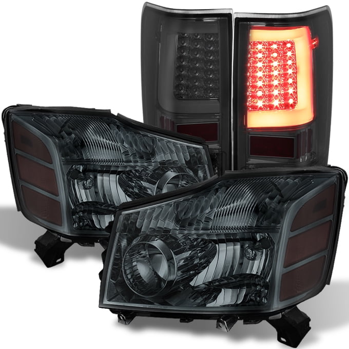 [Smoked Set] Fits 20042015 Titan Headlights + DRL LED Tube Tail Lights