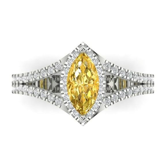 Clara Pucci 14K White Gold 1.2ct Yellow Halo Ring for Women