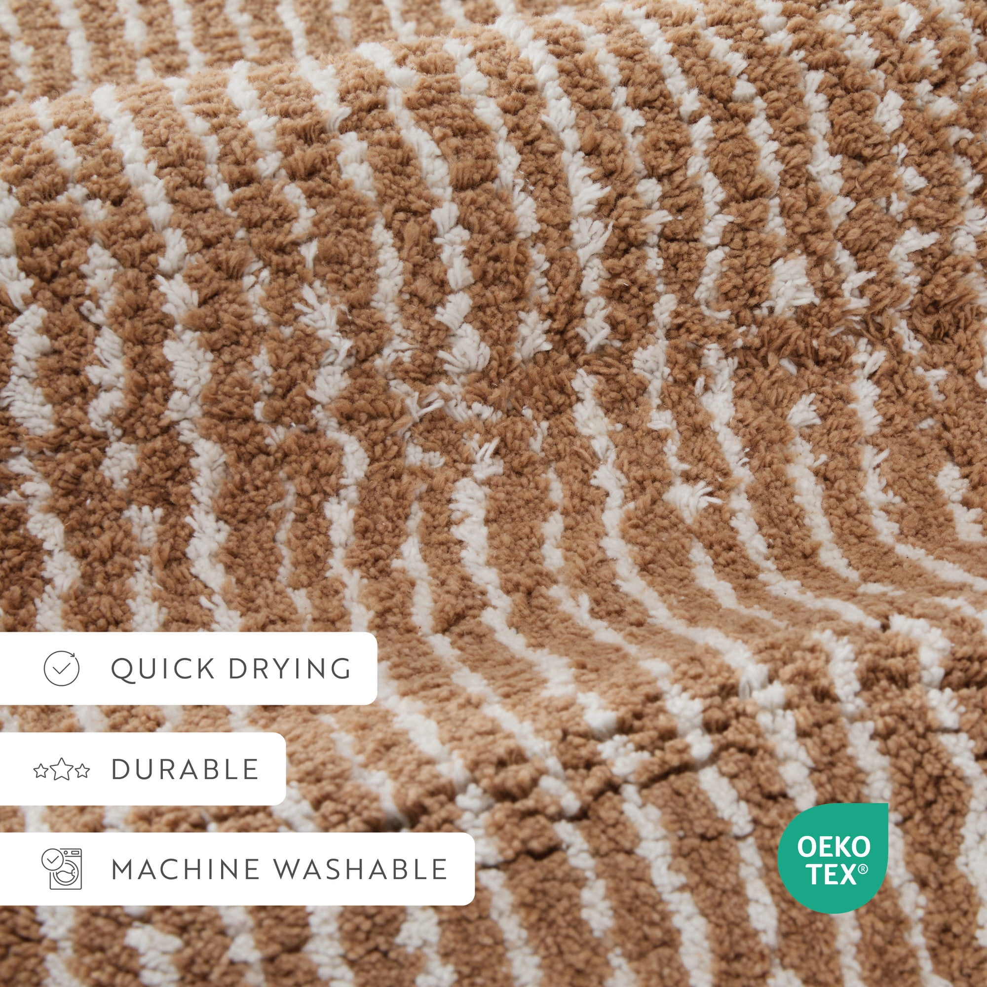 Noble Linens Pinstripe Cotton Bath Mat, 24 in x 17 in, Mocha
