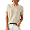 thumbnail image 2 of TrendOFT Short Sleeve Sweaters for Women Wool Blend Crew Neck Sweater Shirts Business Casual Work Tops 2026 Summer Tops Beige L, 2 of 4